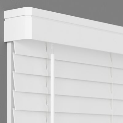 2 Inch Cordless Faux Wood Blind with Contemporary Valance - 70.25" W x 72" L - White, Over 900 Custom Sizes Starting at 19.97, Smooth Room Darkening Slats for Interior Windows by Lumino