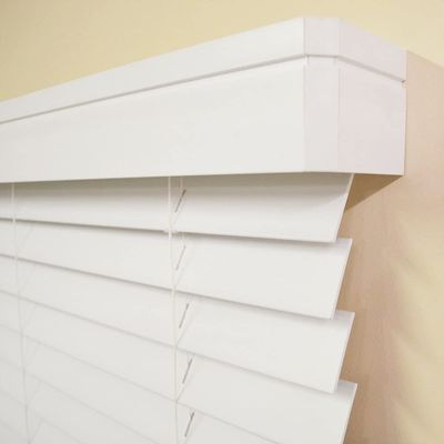 2 Inch Cordless Faux Wood Blind with Contemporary Valance - 63.25" W x 60" L - White, Over 900 Custom Sizes Starting at 19.97, Smooth Room Darkening Slats for Interior Windows by Lumino