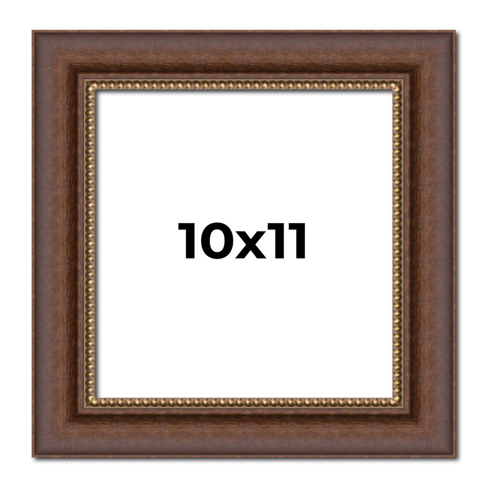10x11 Frame Brown Beaded Copper Solid Wood Picture Frame Width 2 Inches | Interior Frame Depth 0.5 Inches | Marron Photo Frame | Complete with UV Acrylic, Foam Board Backing & Hanging Hardware