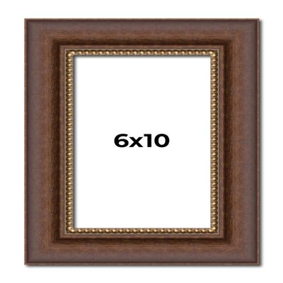 6x10 Frame Brown Beaded Copper Solid Wood Picture Frame Width 2 Inches | Interior Frame Depth 0.5 Inches | Marron Photo Frame | Complete with UV Acrylic, Foam Board Backing & Hanging Hardware