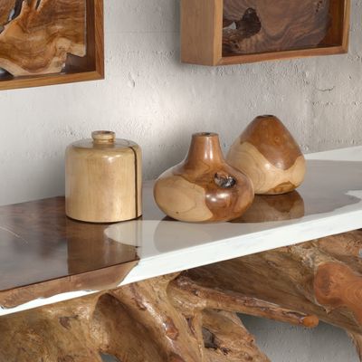 AFD Home Teak Wood Mini Vases Set of 3