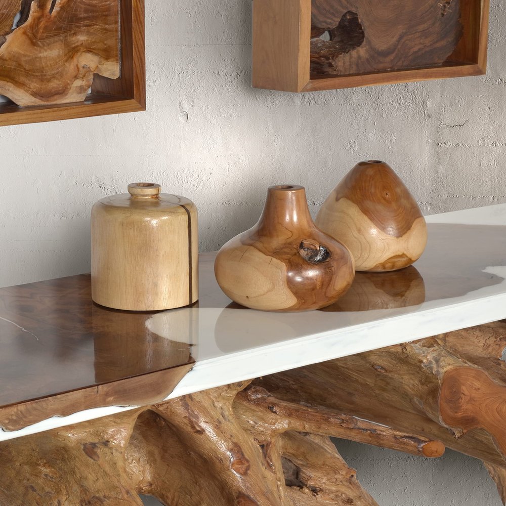 AFD Home Teak Wood Mini Vases Set of 3