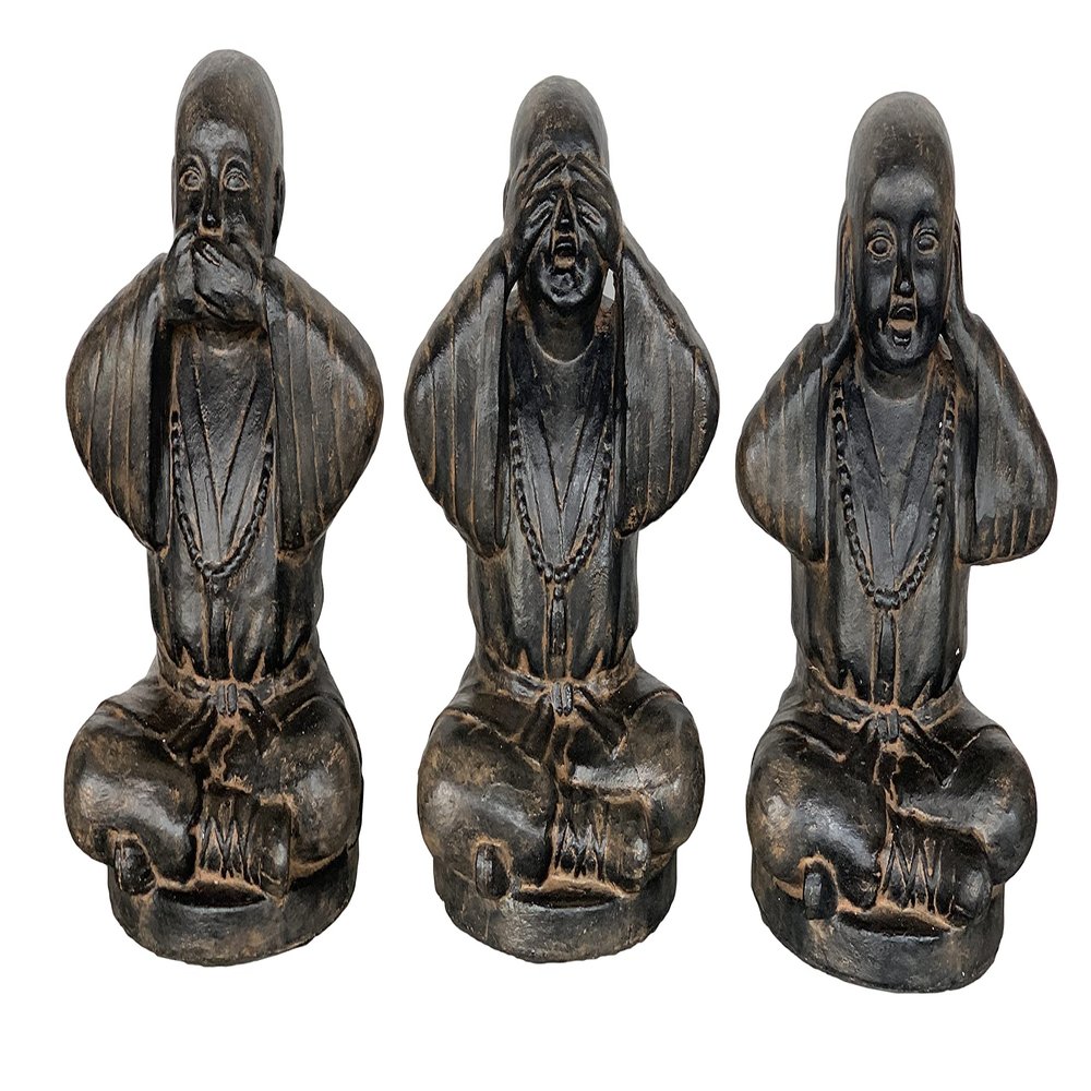 AFD Home Hear See and Speak No Evil Monk Set of 3 Black Earthy Finish
