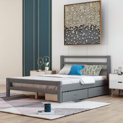 Anwick Full Platform Bed Frame with Two Storage Drawers, Full Size Bed Frame with Headboard / 10 Wood Slats Support / 500 lbs Weight Capacity/No Box Spring Needed/Easy Assembly (Gray)