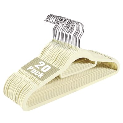 20 Pack Non-Slip Velvet Suit Hangers with 360 Swivel Hook - Space Saving Beige Clothes Hangers, Heavy Duty for Adults