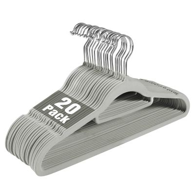 20 Pack of Grey Velvet Non-Slip Suit Hangers with 360Swivel Hook - Heavy Duty, Space Saving, and Perfect for Adult Clothing.