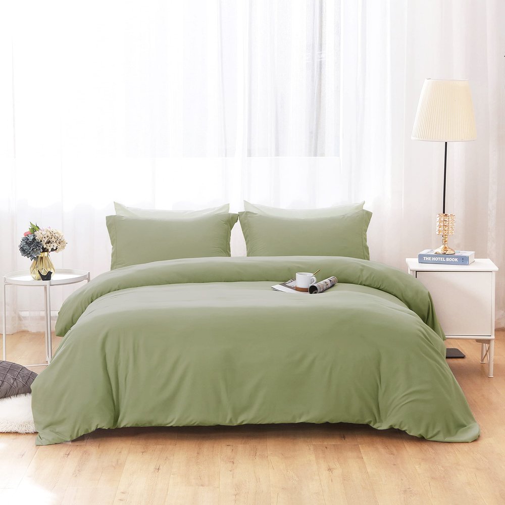 All Star Linen Sage Green Duvet Covers King/Cal-King 94x104 Ultra Soft and Breathable Comforter Cover Set Washed Microfiber 5 Pieces with Zipper Closure Duvet Cover and 4 Pillow Shams