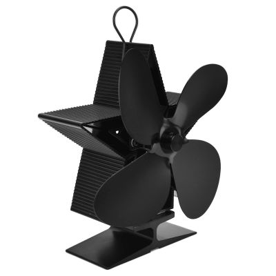 01 02 015 Wood Fan, Zinc Alloy Heat Resistant Fireplace Heat Fan Black 4 Blades for Indoor for Living Room for Home