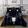 American Flag Bedspread Set Twin Size for Boys, Xmas Elk Antlers Skull Bedding Coverlet for Kid Teen Youth Room Decorative, Fashion Camouflage Camo Duvet Quilted with 1 Pillowcase, Blue Black view 2