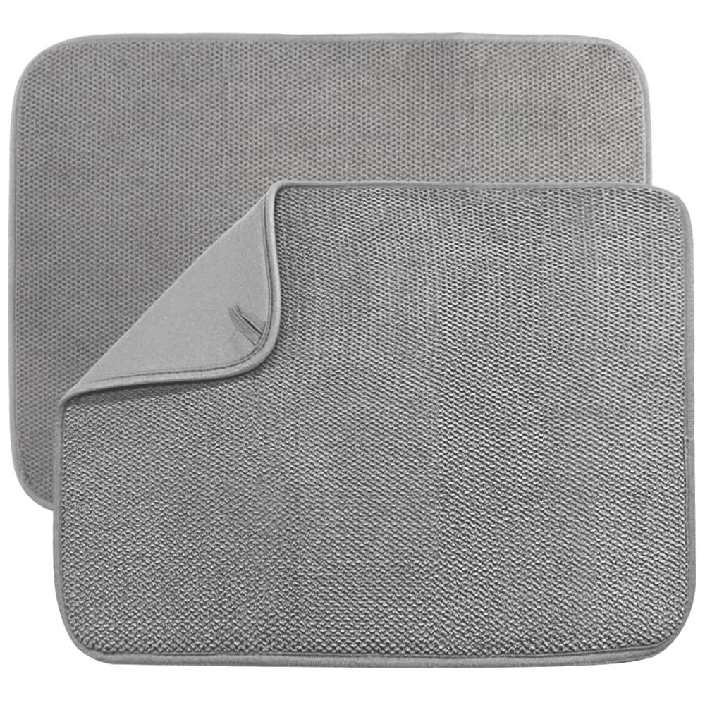 2 Pack Microfiber Dish Drying Mat,Absorbent Dish Drainer Kitchen Counter,Super Absorbent Dish Drying Pads 2015 Inch Grey