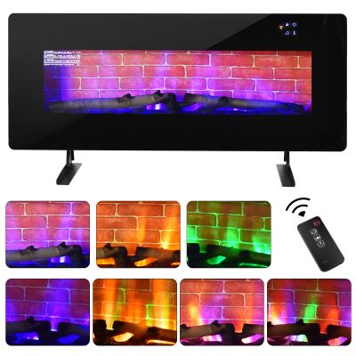 COSTWAY 42 Inches Electric Fireplace, Wall Mounted and Freestanding Fireplace Heater with Remote, Adjustable Temperature 32 to 50 , 8H Timer, 7 Flame Color, Electric Fireplace for Indoor Use, 1400W
