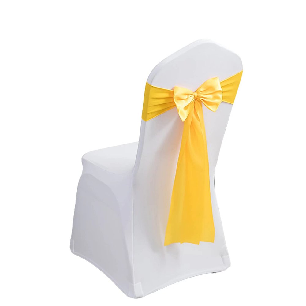 Pack of 30 Spandex Chair Bands - Satin Chair Sashes with Stretch for Wedding, Party, Banquet & Home Decoration (30 PCS Bright Yellow)