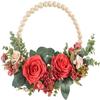 Wood Bead Wreath with Flowers Eucalyptus Flower Wreath Farmhouse Wreaths for Boho Wall Front Door Decor - Red view 1