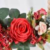 Wood Bead Wreath with Flowers Eucalyptus Flower Wreath Farmhouse Wreaths for Boho Wall Front Door Decor - Red view 2