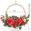 Wood Bead Wreath with Flowers Eucalyptus Flower Wreath Farmhouse Wreaths for Boho Wall Front Door Decor - Red view 4