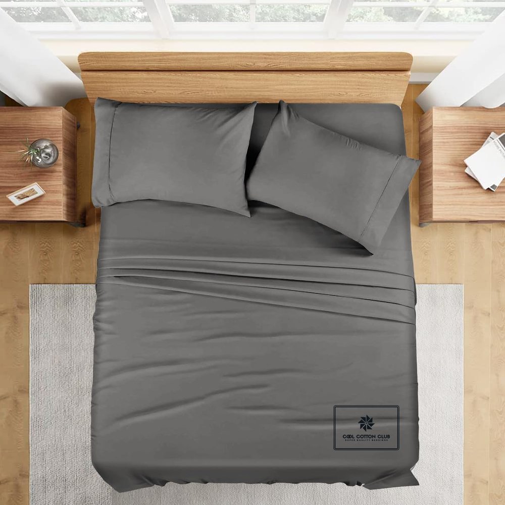 1000-TC Queen Size 4 Piece Sheet Set - Comfy Sheets - Giza Cotton Hotel Luxury Bed Sheets for Women, Men, Kids & Teens - Deep Pockets Easy-Fits up to 22-24" Mattress (Solid, Grey)
