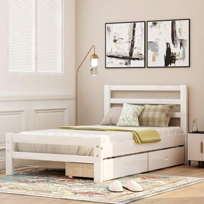 Anwick Twin Platform Bed Frame with Two Storage Drawers,Wood Twin Bed Frame with Wood Slat Support/No Box Spring Needed/Easy Assembly (White)