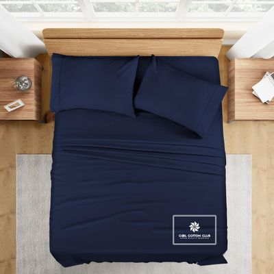 1000-TC Queen Size 4 Piece Sheet Set - Comfy Sheets - Giza Cotton Hotel Luxury Bed Sheets for Women, Men, Kids & Teens - Deep Pockets Easy-Fits up to 10-12" Mattress (Solid, Navy Blue)