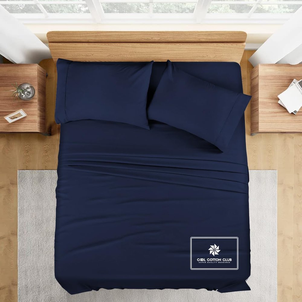 1000-TC Queen Size 4 Piece Sheet Set - Comfy Sheets - Giza Cotton Hotel Luxury Bed Sheets for Women, Men, Kids & Teens - Deep Pockets Easy-Fits up to 10-12" Mattress (Solid, Navy Blue)