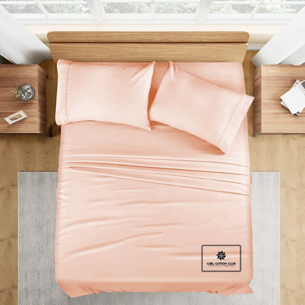 1000-TC King Size 4 Piece Sheet Set - Comfy Sheets - Giza Cotton Hotel Luxury Bed Sheets for Women, Men, Kids & Teens - Deep Pockets Easy-Fits up to 10-12" Mattress (Solid, Peach)