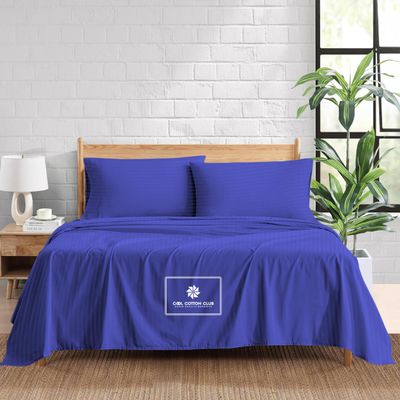 1000-TC Queen Size 4 Piece Sheet Set - Comfy Sheets - Giza Cotton Hotel Luxury Bed Sheets for Women, Men, Kids & Teens - Deep Pockets Easy-Fits up to 10-12" Mattress (Stripe, Royal Blue)