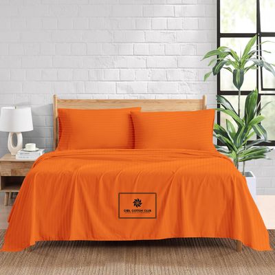 1000-TC Queen Size 4 Piece Sheet Set - Comfy Sheets - Giza Cotton Hotel Luxury Bed Sheets for Women, Men, Kids & Teens - Deep Pockets Easy-Fits up to 22-24" Mattress (Stripe, Orange)