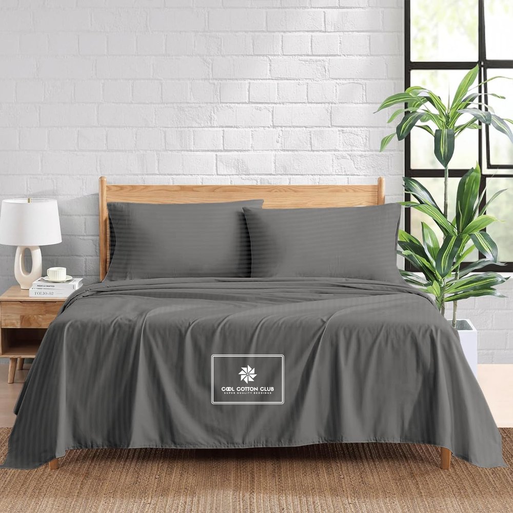 1000-TC King Size 4 Piece Sheet Set - Comfy Sheets - Giza Cotton Hotel Luxury Bed Sheets for Women, Men, Kids & Teens - Deep Pockets Easy-Fits up to 18-21" Mattress (Stripe, Grey)