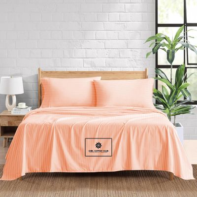 1000-TC Queen Size 4 Piece Sheet Set - Comfy Sheets - Giza Cotton Hotel Luxury Bed Sheets for Women, Men, Kids & Teens - Deep Pockets Easy-Fits up to 14-16" Mattress (Stripe, Peach)