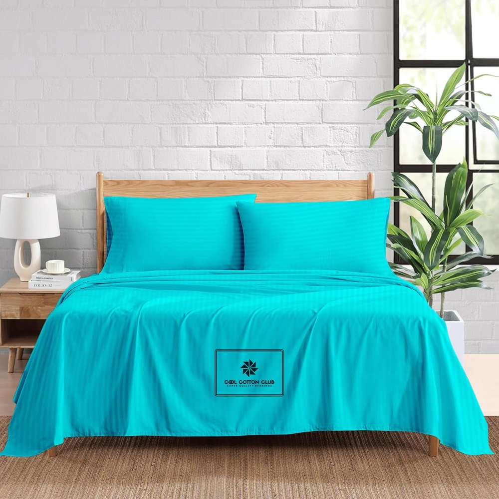 1000-TC King Size 4 Piece Sheet Set - Comfy Sheets - Giza Cotton Hotel Luxury Bed Sheets for Women, Men, Kids & Teens - Deep Pockets Easy-Fits up to 10-12" Mattress (Stripe, Turquoise)