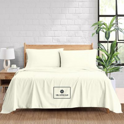 1000-TC King Size 4 Piece Sheet Set - Comfy Sheets - Giza Cotton Hotel Luxury Bed Sheets for Women, Men, Kids & Teens - Deep Pockets Easy-Fits up to 10-12" Mattress (Stripe, Ivory)