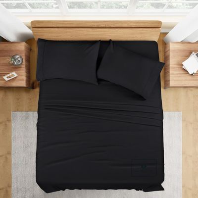 1000-TC King Size 4 Piece Sheet Set - Comfy Sheets - Giza Cotton Hotel Luxury Bed Sheets for Women, Men, Kids & Teens - Deep Pockets Easy-Fits up to 14-16" Mattress (Solid, Black)