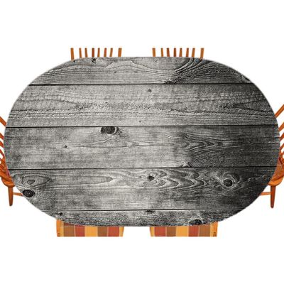 Dark Grey Fitted Table Cover, Ombre Style Wooden Planks Rustic Timber Oak Wall Rough Texture Image, Indoor/Outdoor Waterproof Tablecloth, Patio and Kitchen Dining, Fits 42" x 60" table, Grey Black