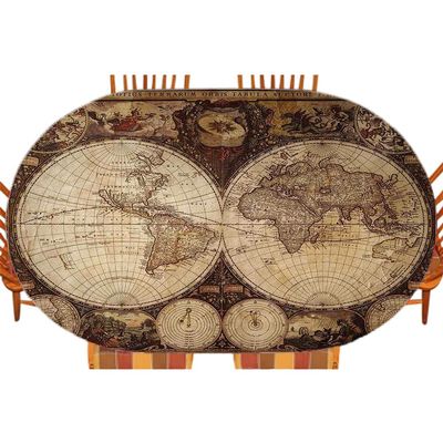 World Map Fitted Table Cover, Old World Map Drawn in 1720s Nostalgic Style Art Historical Atlas Vintage Design, Indoor/Outdoor Tablecloth, Patio and Kitchen Dining, Fits 48" x 68" table, Pale Brown