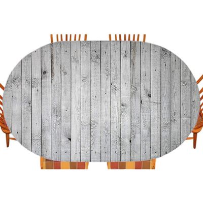 Grey and White Fitted Table Cover, Vertical Lines Wooden Board Background Black and White Tone Vintage Planks Picture, Indoor/Outdoor Tablecloth, Patio and Kitchen Dining, Fits 48" x 72" table, Grey