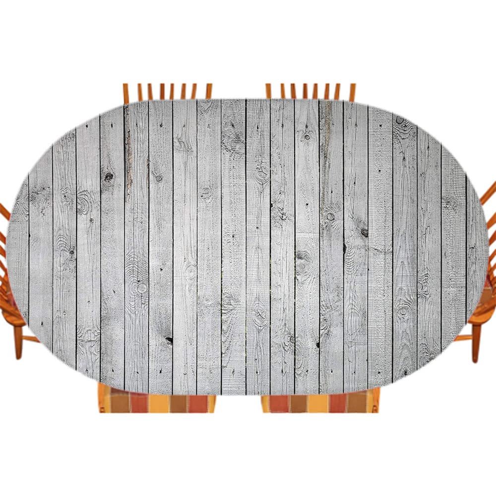 Grey and White Fitted Table Cover, Vertical Lines Wooden Board Background Black and White Tone Vintage Planks Picture, Indoor/Outdoor Tablecloth, Patio and Kitchen Dining, Fits 48" x 72" table, Grey