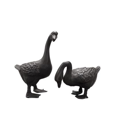 2 Pcs Black Handmade Brass Goose Miniatures Figurine, Antique Bronze Animal Garden Statue Sculpture Home Children's Room Decor Craft Collection Ornament