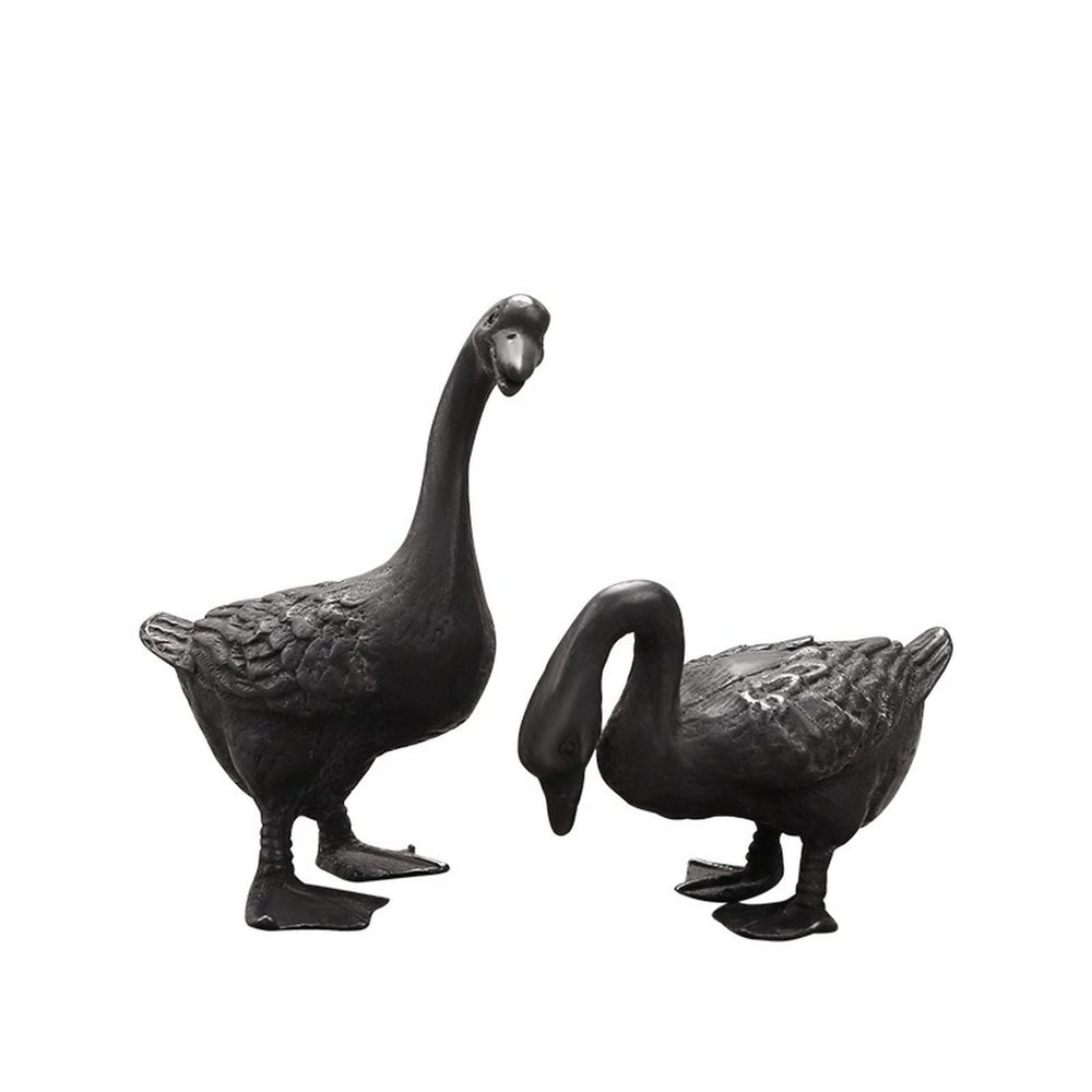 2 Pcs Black Handmade Brass Goose Miniatures Figurine, Antique Bronze Animal Garden Statue Sculpture Home Children's Room Decor Craft Collection Ornament