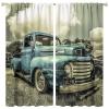 Vintage Car Curtains,Retro Rustic Truck Antique Blue Old Truck Sound Dampening Curtains for Kids Livingroom Kitchen Bedroom Curtains, 2 Panels,63x63in view 1