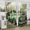 Vintage Car Curtains,Retro Rustic Truck Antique Teal Old Truck Sound Dampening Curtains for Kids Livingroom Kitchen Bedroom Curtains, 2 Panels,55x63in view 3