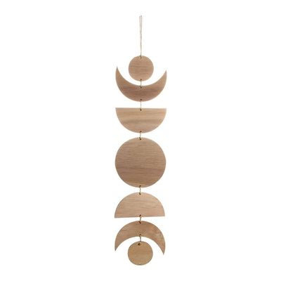 wooden Moon Phase Wall Hanging [Handmade Wooden Hanging Decorative 29.5" ] Home Decoration Log Handicraft Pendant Art Wall Decor for Bedroom, Headboard, Living Room, Dorm, Office, Apartment