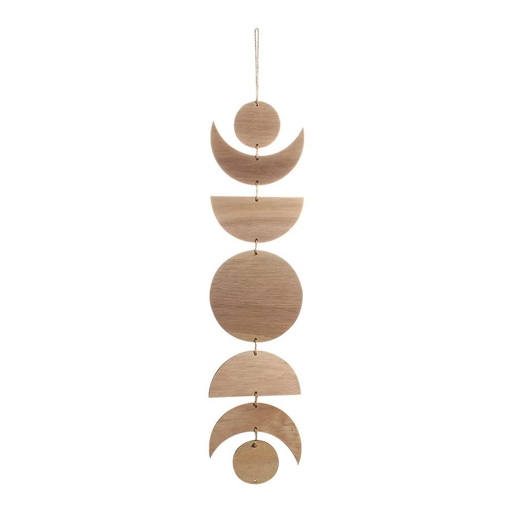 wooden Moon Phase Wall Hanging [Handmade Wooden Hanging Decorative 29.5" ] Home Decoration Log Handicraft Pendant Art Wall Decor for Bedroom, Headboard, Living Room, Dorm, Office, Apartment