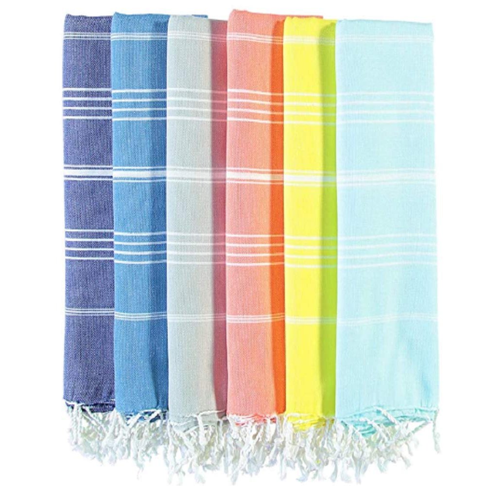 Set of 6 Turkish Beach Towel | 100% Cotton, Prewashed, 37 x 71 Inches | Peshtemal and Turkish Bath Towel for SPA, Beach, Pool, Gym and Bathroom Towels (mix1)