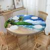 Yaofuren Beach Pattern Table Cloth Cover,Elastic Edge,Suitable for Catering and Kitchen Can Wipe Dining Round Table coverr,Fern Green,for 14" to 16" Round Tables view 1