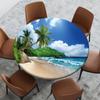Yaofuren Beach Pattern Table Cloth Cover,Elastic Edge,Suitable for Catering and Kitchen Can Wipe Dining Round Table coverr,Fern Green,for 14" to 16" Round Tables view 2
