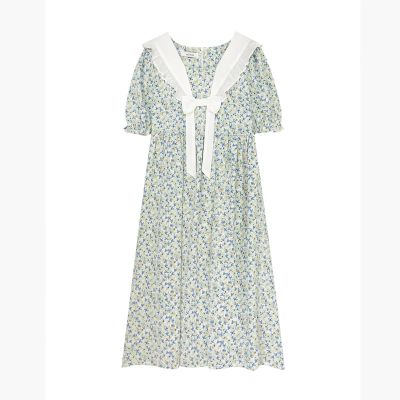 XIEHC Midi Dresses for Women, Bow Short Sleeve, Floral Dress, Green, XL,Women Summer Boho Floral Print