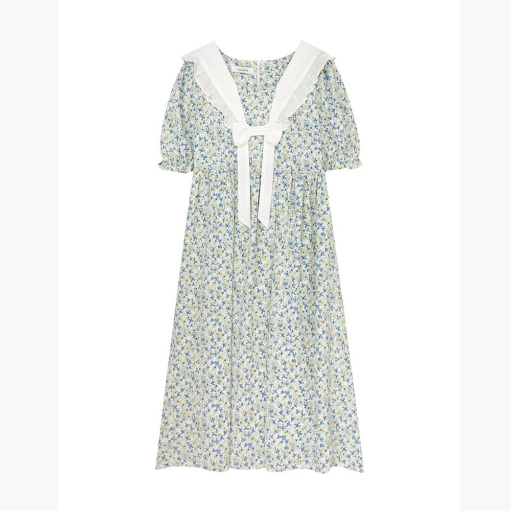 XIEHC Midi Dresses for Women, Bow Short Sleeve, Floral Dress, Green, XL,Women Summer Boho Floral Print