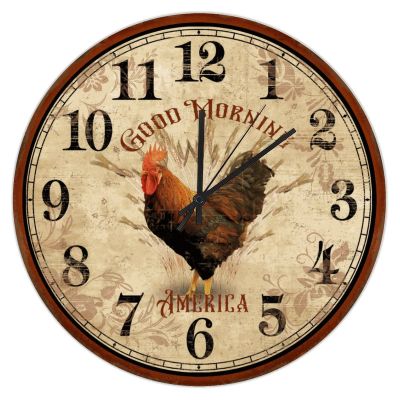 15" Wall Clock, Vintage Country Rooster On Rustic Wood, Round Silent Wall Clocks Rustic Cabin Vintage Country Home Office School Decor, Housewarming Gift