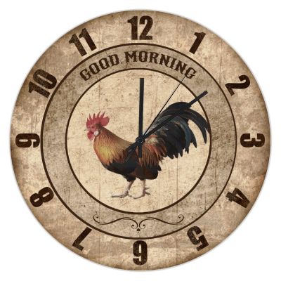 UFunhome Farmhouse Kitchen Wall Clock - 10" Decorative Large Numbers Silent Battery Operated Wood Clock for Bedroom Bathroom - Vintage Chicken Family Easter