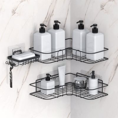 Linkidea Corner Shower Caddy Shelf 2 Tier, Wall Mount Bathroom Shower Organizer with Soap Holder, Adhesive Racks for Inside Shower