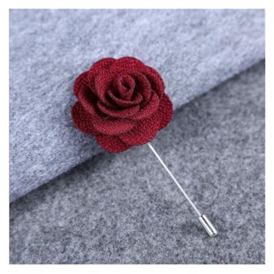 ZZZYW Wedding Silk Corsage Groom Brooch Buttonhole Groomsman Pin Hand Flower Accessories Prom (Color : Wine red, Size : One Size)